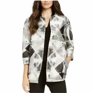 NEW NWT ANNE KLEIN Metallic Open Front Jacket Gray Silver Black 3/4 Sleeve 14
